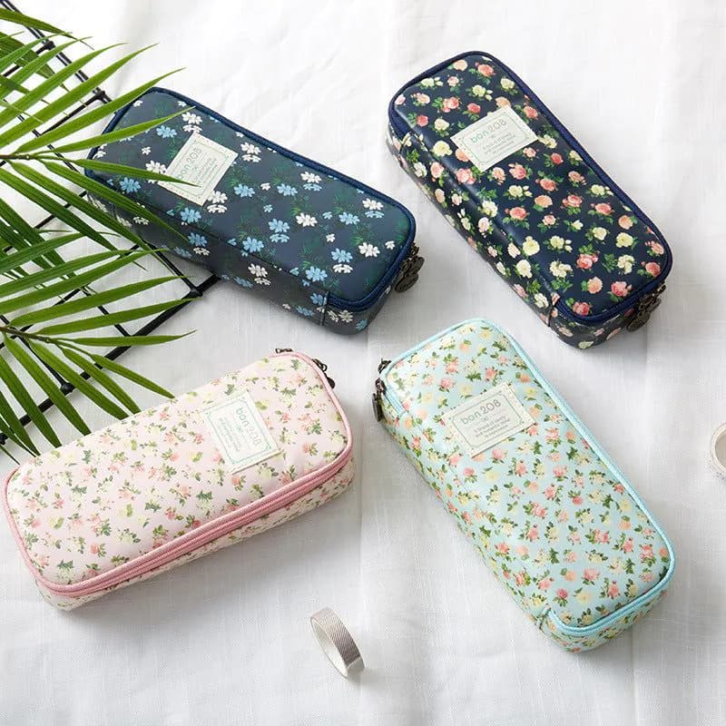 image-Pastoral Floral Simple Multifunctional Student Stationery Pen Storage Bag