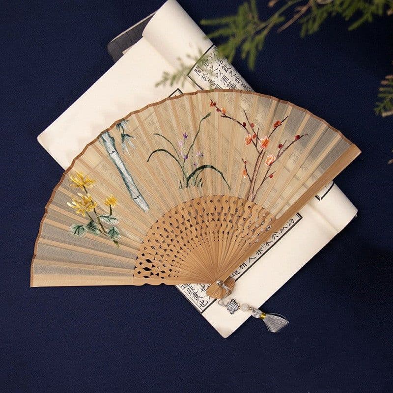 image-Embroidered Hanfu Embroidered Tuan Fan Portable Folding Summer Silk Su Embroidered Fan
