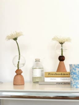 image-Wooden Base Geometric Bubble Vase Nordic Ins Decorative Floral Combination