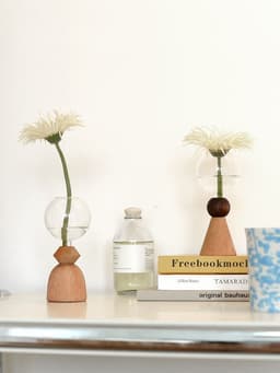 image-Wooden Base Geometric Bubble Vase Nordic Ins Decorative Floral Combination