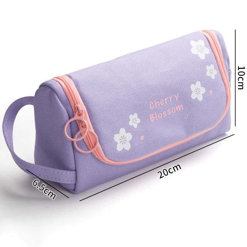 image-Canvas Pencil Case Large Capacity Simple Girl Japanese Cute Girl Heart Stationery Box Korean Pencil Case Multi-function