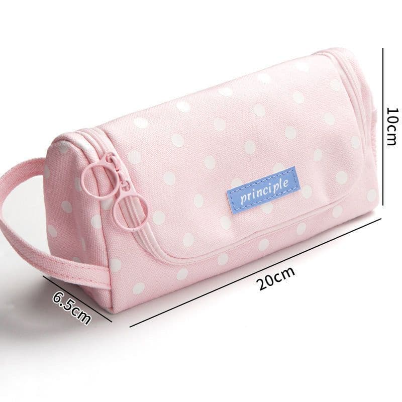 image-Canvas Pencil Case Large Capacity Simple Girl Japanese Cute Girl Heart Stationery Box Korean Pencil Case Multi-function