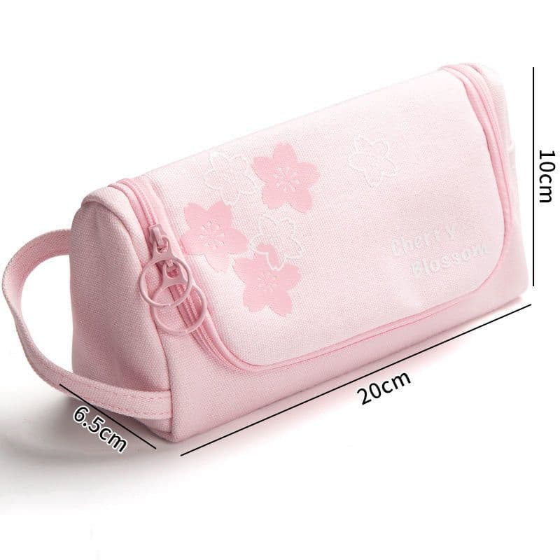 image-Canvas Pencil Case Large Capacity Simple Girl Japanese Cute Girl Heart Stationery Box Korean Pencil Case Multi-function