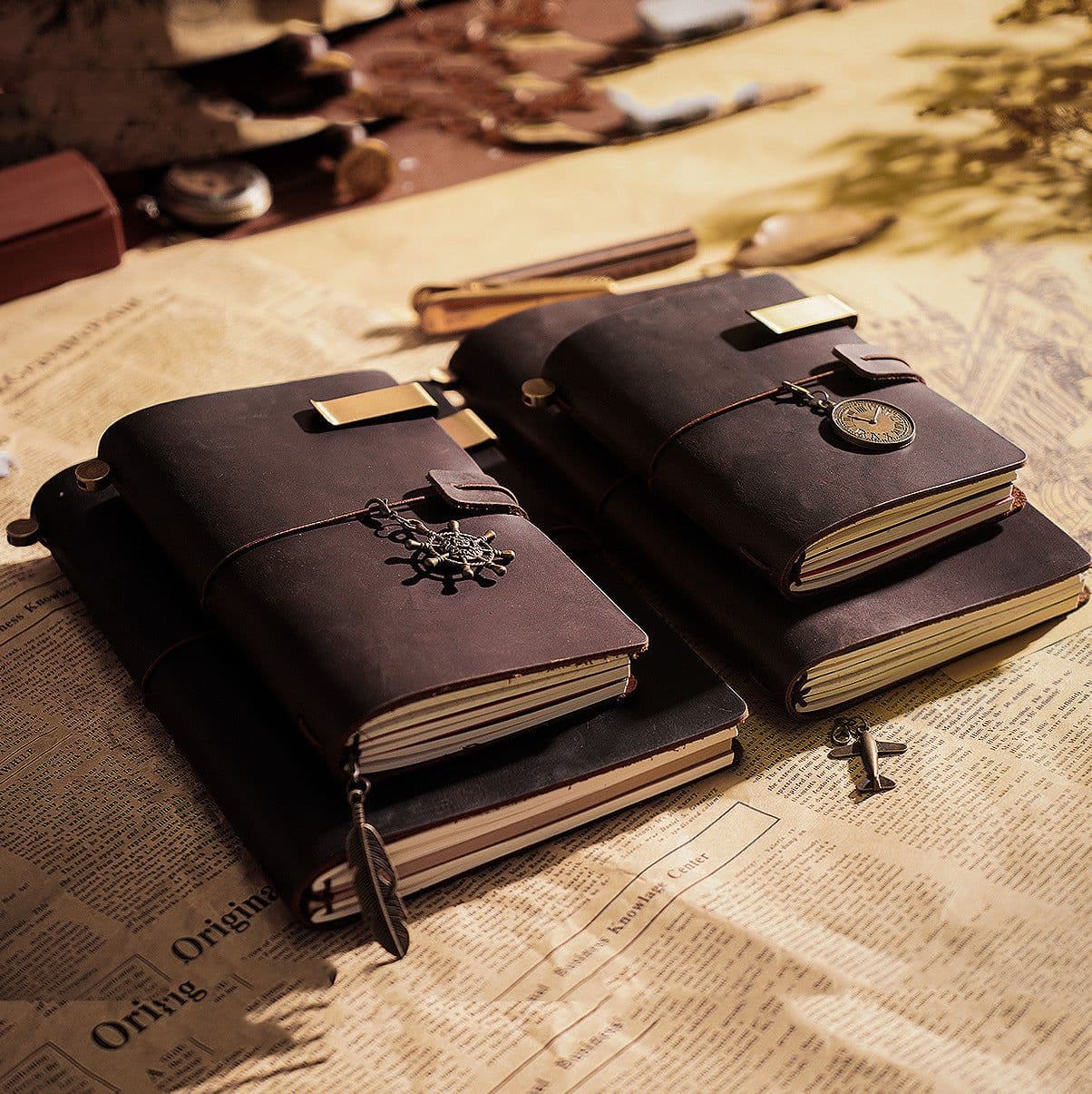 image-Travel Notebook Cowhide Leather Diary Vintage