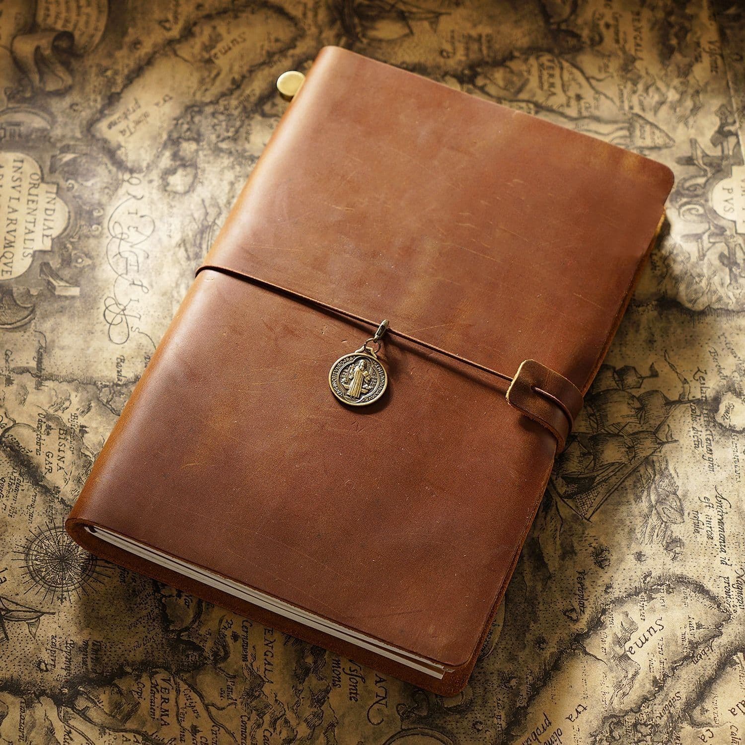 image-Travel Notebook Cowhide Leather Diary Vintage