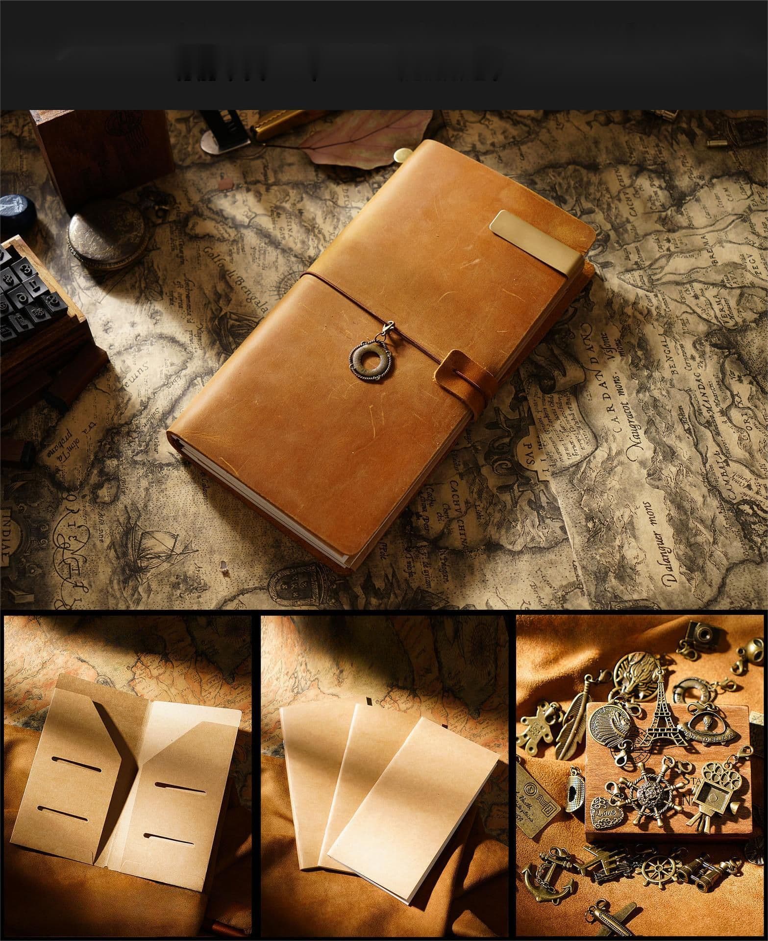 image-Travel Notebook Cowhide Leather Diary Vintage