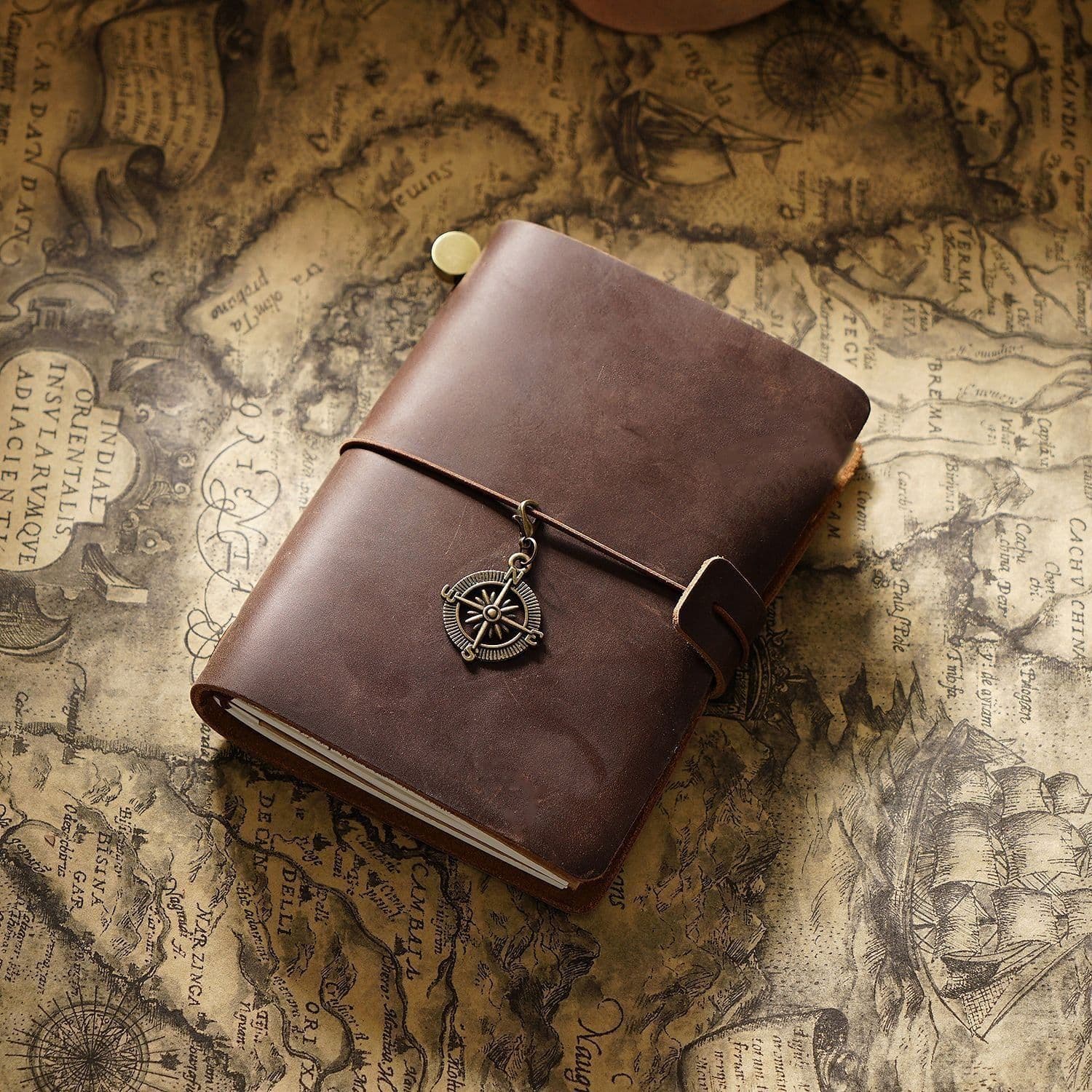 image-Travel Notebook Cowhide Leather Diary Vintage