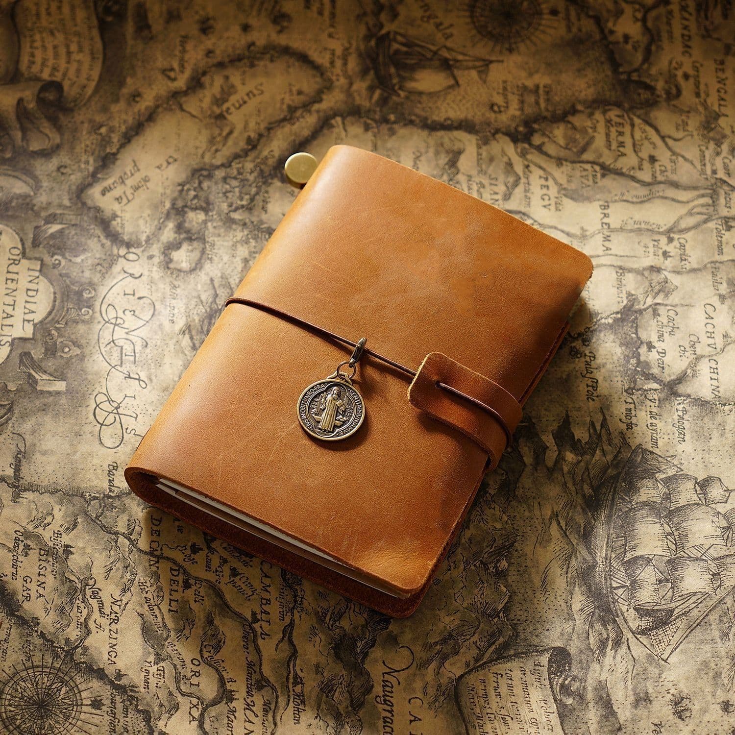 image-Travel Notebook Cowhide Leather Diary Vintage