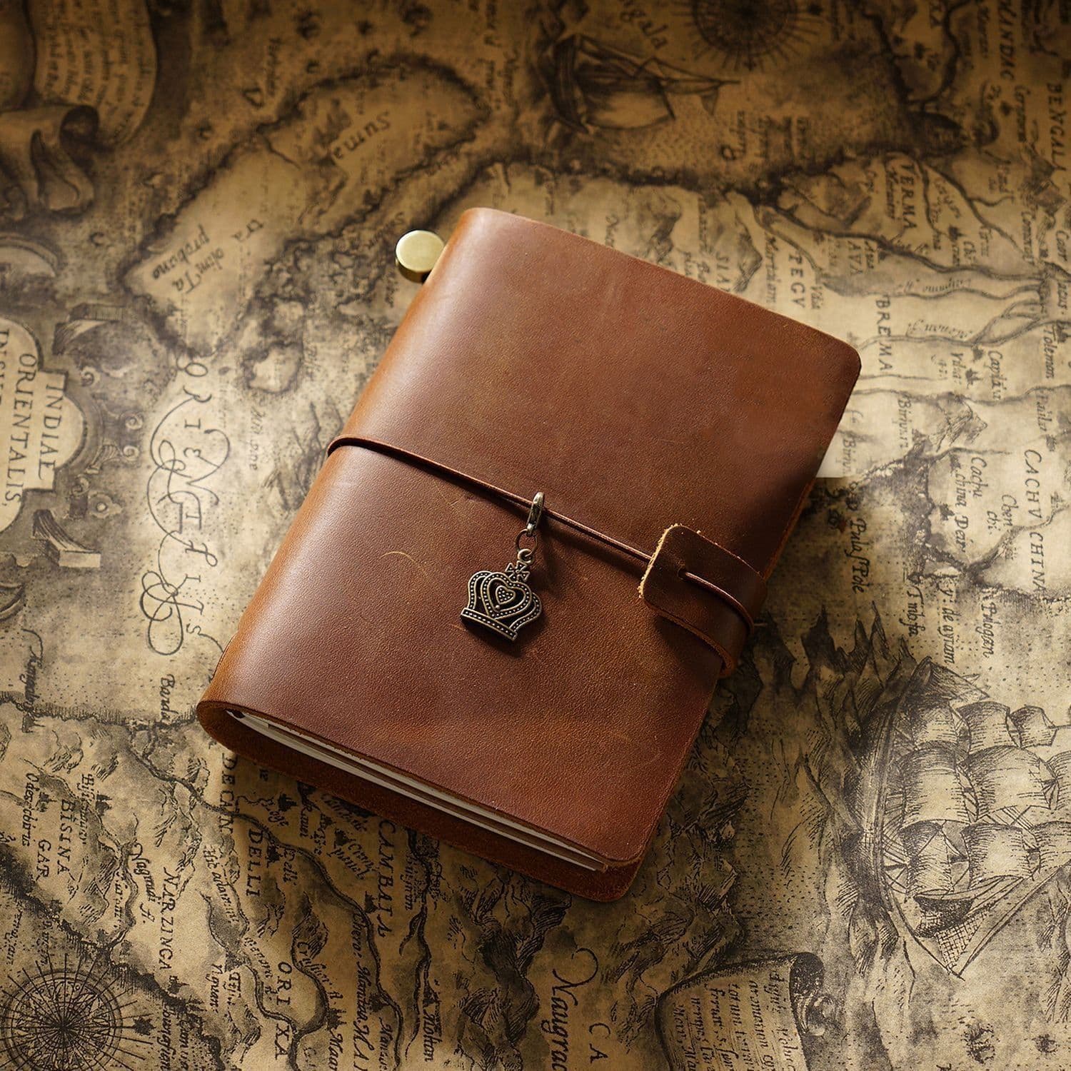 image-Travel Notebook Cowhide Leather Diary Vintage