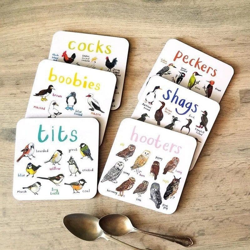 image-Bird Pun Coasters Fun Square Drink Coaster For Children Wooden And PVC Cup Mats Home Kitchen Decor