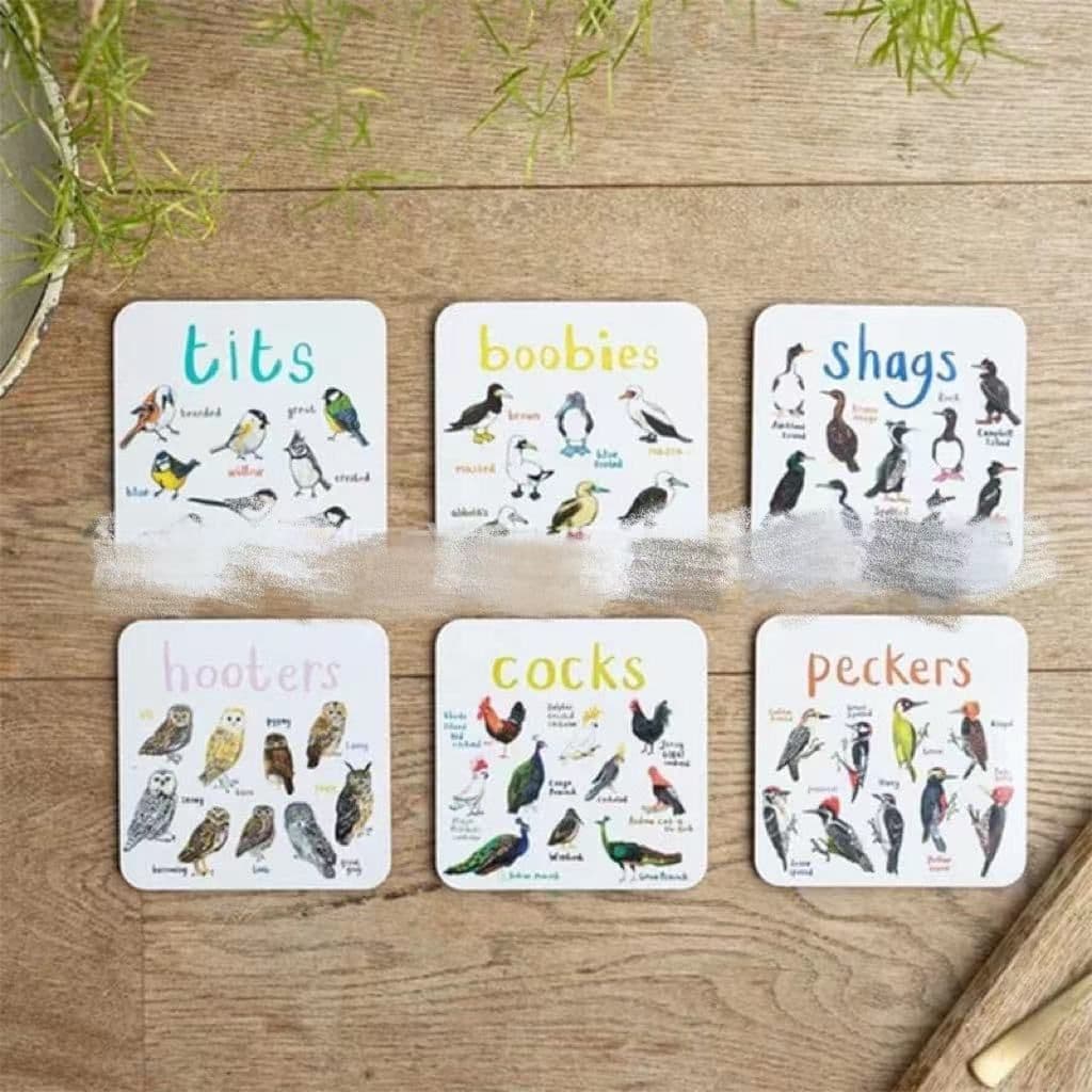image-Bird Pun Coasters Fun Square Drink Coaster For Children Wooden And PVC Cup Mats Home Kitchen Decor