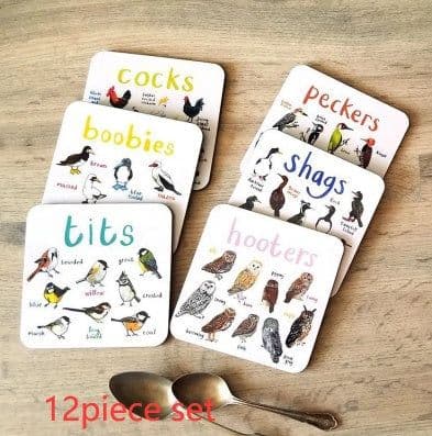 image-Bird Pun Coasters Fun Square Drink Coaster For Children Wooden And PVC Cup Mats Home Kitchen Decor
