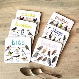 image-Bird Pun Coasters Fun Square Drink Coaster For Children Wooden And PVC Cup Mats Home Kitchen Decor