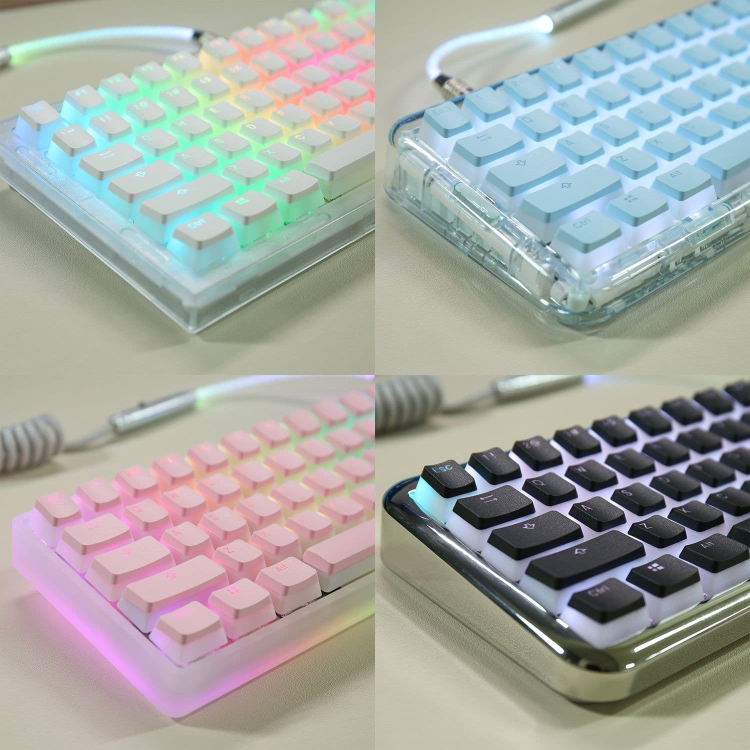 image-Double Skin Milk Pudding Transparent Key Cap Closed PBT Two Color OEM No Water Mouth 61 68 84 87 104 Etc