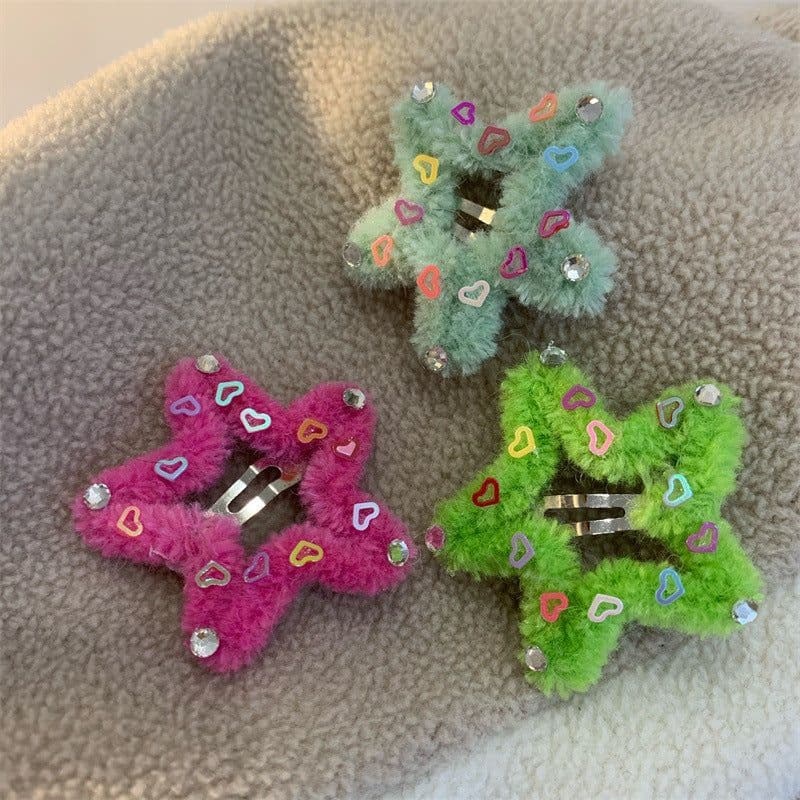 image-Hairy Hair Clip Diamond-encrusted Five-pointed Star Edge Clip Bangs Clip Headwear