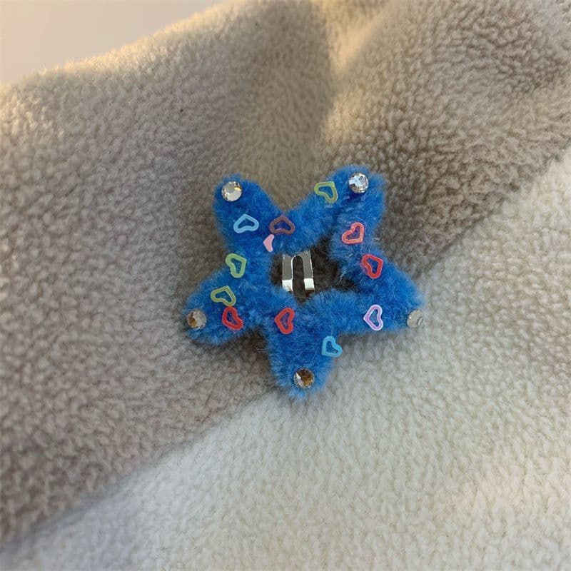 image-Hairy Hair Clip Diamond-encrusted Five-pointed Star Edge Clip Bangs Clip Headwear