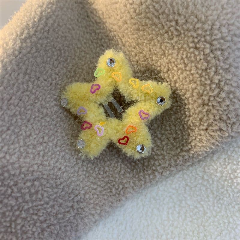 image-Hairy Hair Clip Diamond-encrusted Five-pointed Star Edge Clip Bangs Clip Headwear