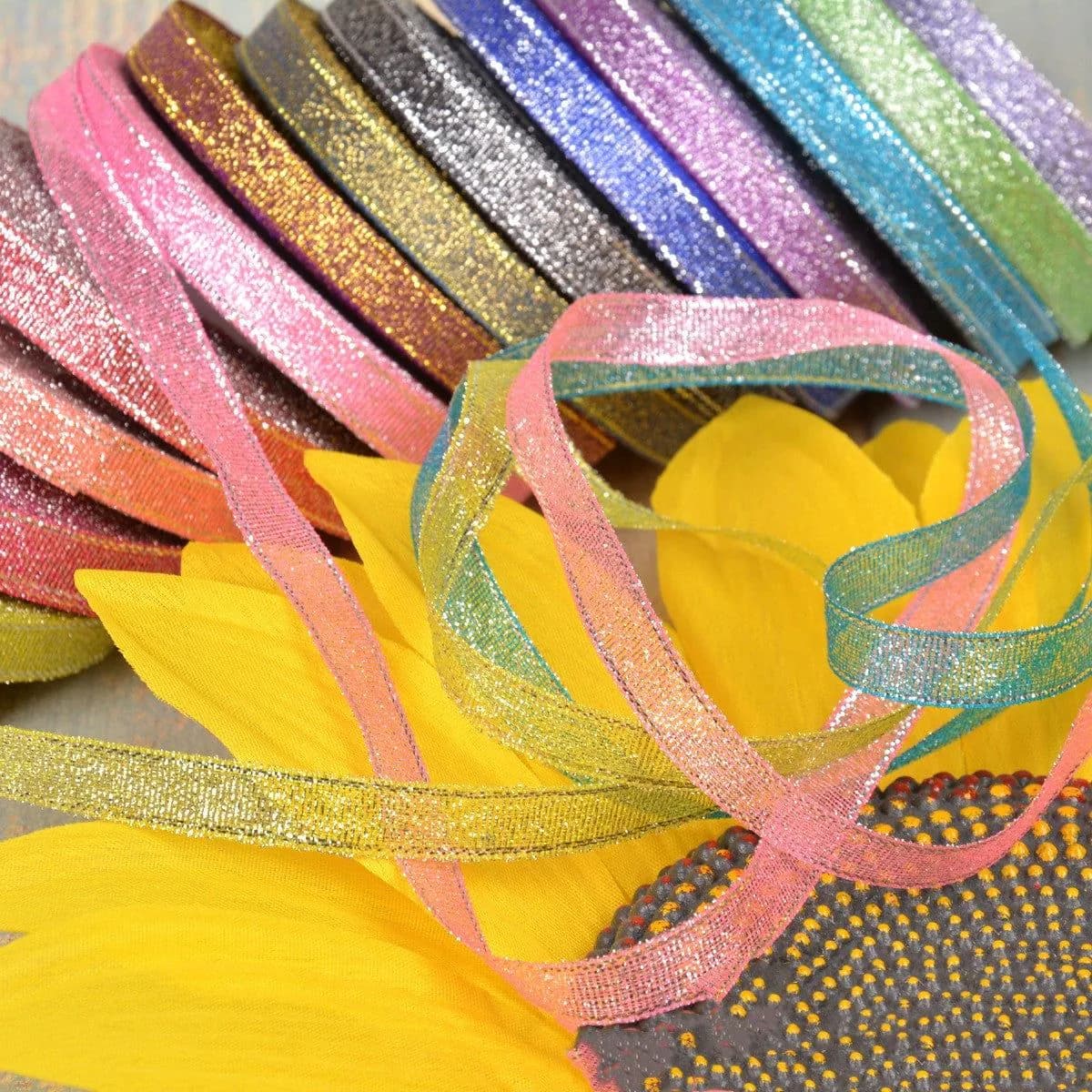 image-1cm Colorful Green Onion With 3 Points Ribbon Bow Gold Silk Silver Polyester Ribbon
