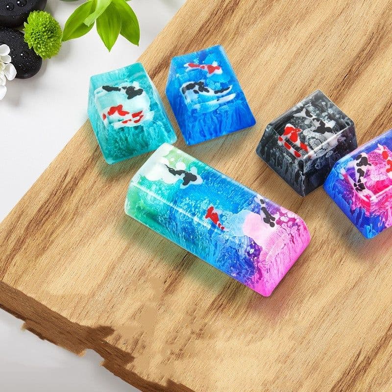 image-Scenery Koi Backspace Resin Keycaps For Cherry Mx Switch