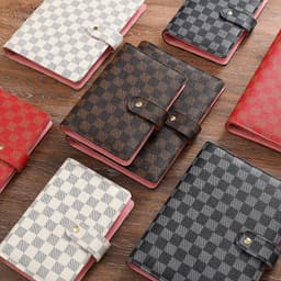 image-Loose-leaf Book High-grade Leather Cover Checkered Notebook Book