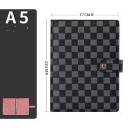 image-Loose-leaf Book High-grade Leather Cover Checkered Notebook Book