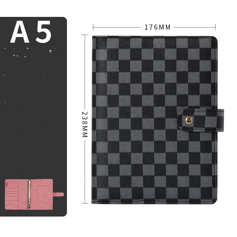 image-Loose-leaf Book High-grade Leather Cover Checkered Notebook Book
