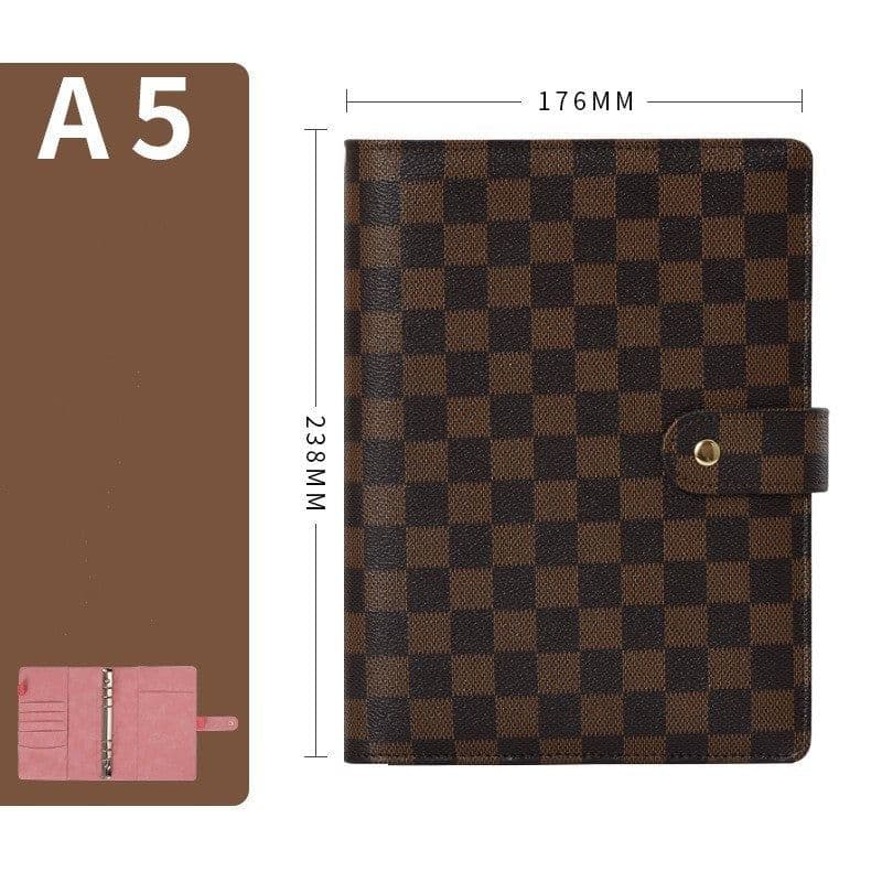 image-Loose-leaf Book High-grade Leather Cover Checkered Notebook Book