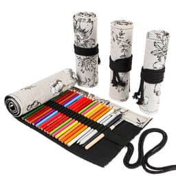 image-Black Peony Hefeng Printed Canvas Pencil Curtain High Capacity Pencil Roll Bag