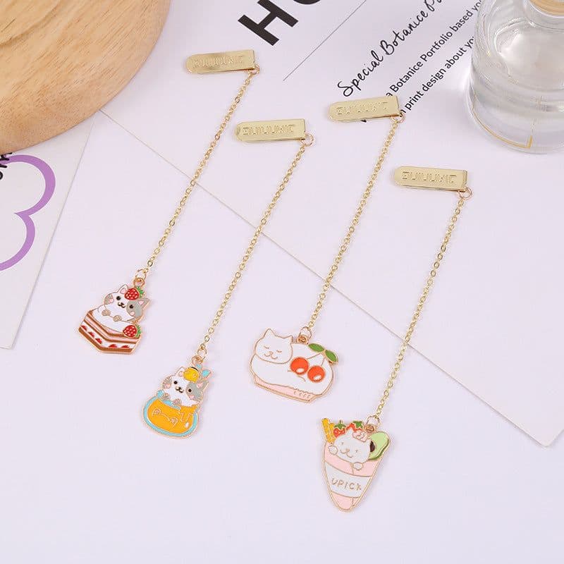 image-Jane Key Foodie Cute Pet Cat Bookmark Cartoon Creative Metal Pendant