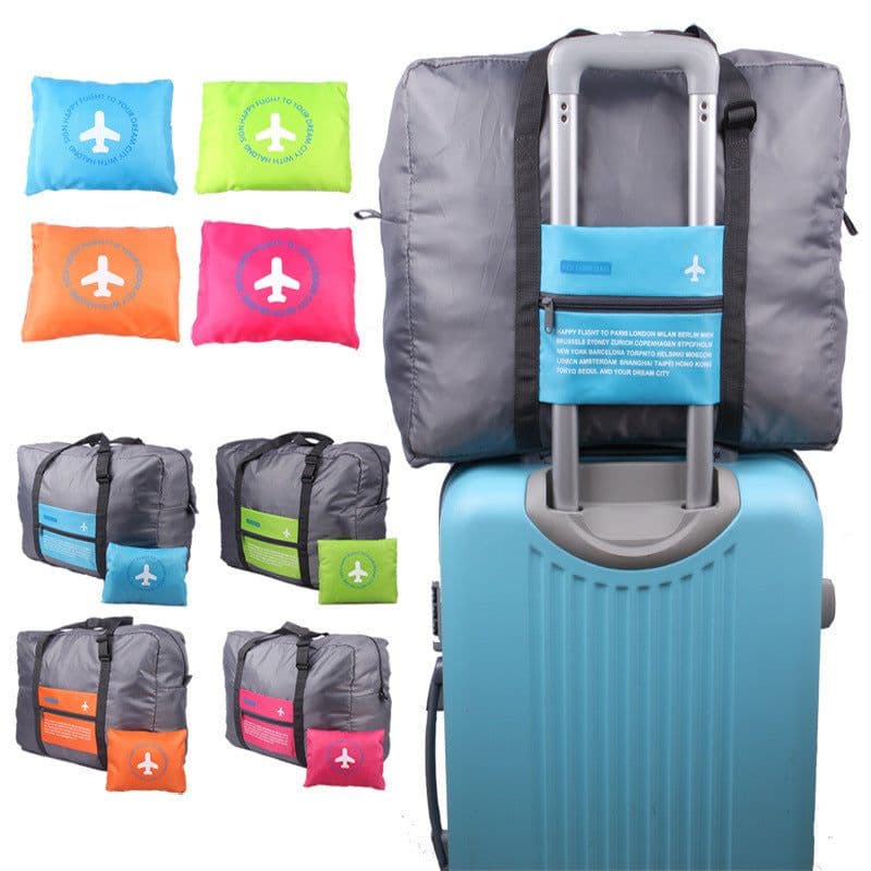 image-Large Capacity Foldable Travel Bag Nylon Waterproof Gym Duffel Bag Folding Traveling Clothes Storage Organizer
