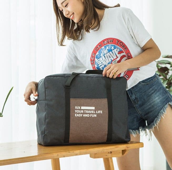 image-Large Capacity Foldable Travel Bag Nylon Waterproof Gym Duffel Bag Folding Traveling Clothes Storage Organizer