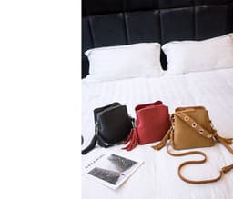 image-Spring new frosted tassel bucket bag Korean version of the wild shoulder bag female handkerchief retro Messenger