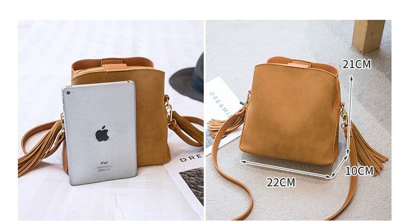 image-Spring new frosted tassel bucket bag Korean version of the wild shoulder bag female handkerchief retro Messenger