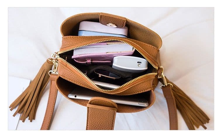 image-Spring new frosted tassel bucket bag Korean version of the wild shoulder bag female handkerchief retro Messenger