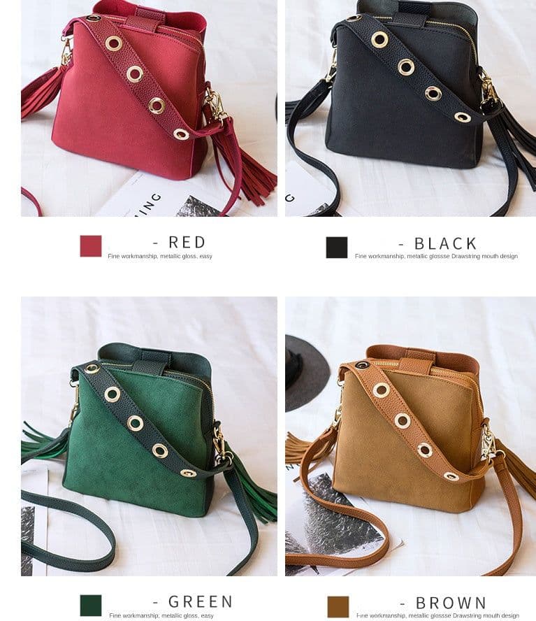 image-Spring new frosted tassel bucket bag Korean version of the wild shoulder bag female handkerchief retro Messenger