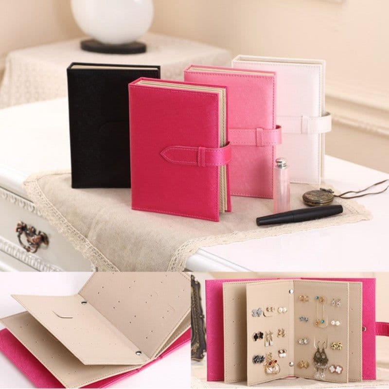 image-Jewelry Box Earring Book Portable Earrings Bag Storage Album Books Boxes Jewelry Necklace Collect Organizer