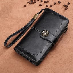 image-Hollow Women Clutch Leather Wallet Female Long Wallet Women Zipper Purse Strap Money Bag Purse
