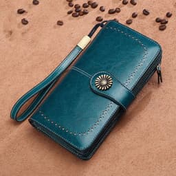 image-Hollow Women Clutch Leather Wallet Female Long Wallet Women Zipper Purse Strap Money Bag Purse