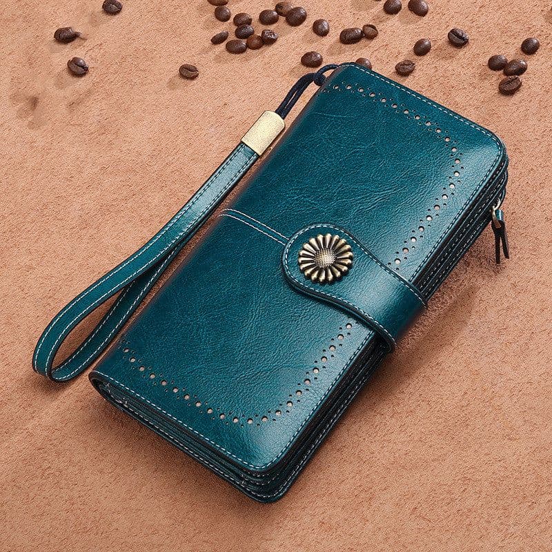 image-Hollow Women Clutch Leather Wallet Female Long Wallet Women Zipper Purse Strap Money Bag Purse