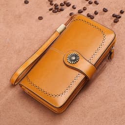image-Hollow Women Clutch Leather Wallet Female Long Wallet Women Zipper Purse Strap Money Bag Purse