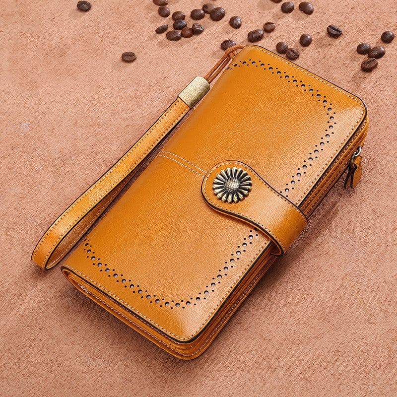 image-Hollow Women Clutch Leather Wallet Female Long Wallet Women Zipper Purse Strap Money Bag Purse