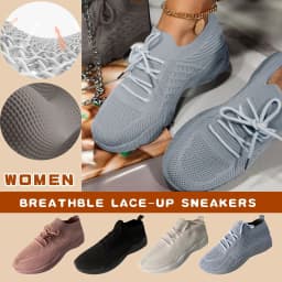 image-Tennis Female Fashion Women Large Size Platform Solid Color Lace-up Flying Knitted Sneakers Outdoor Walking Shoes
