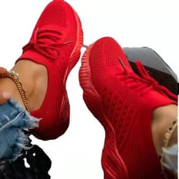 image-Tennis Female Fashion Women Large Size Platform Solid Color Lace-up Flying Knitted Sneakers Outdoor Walking Shoes