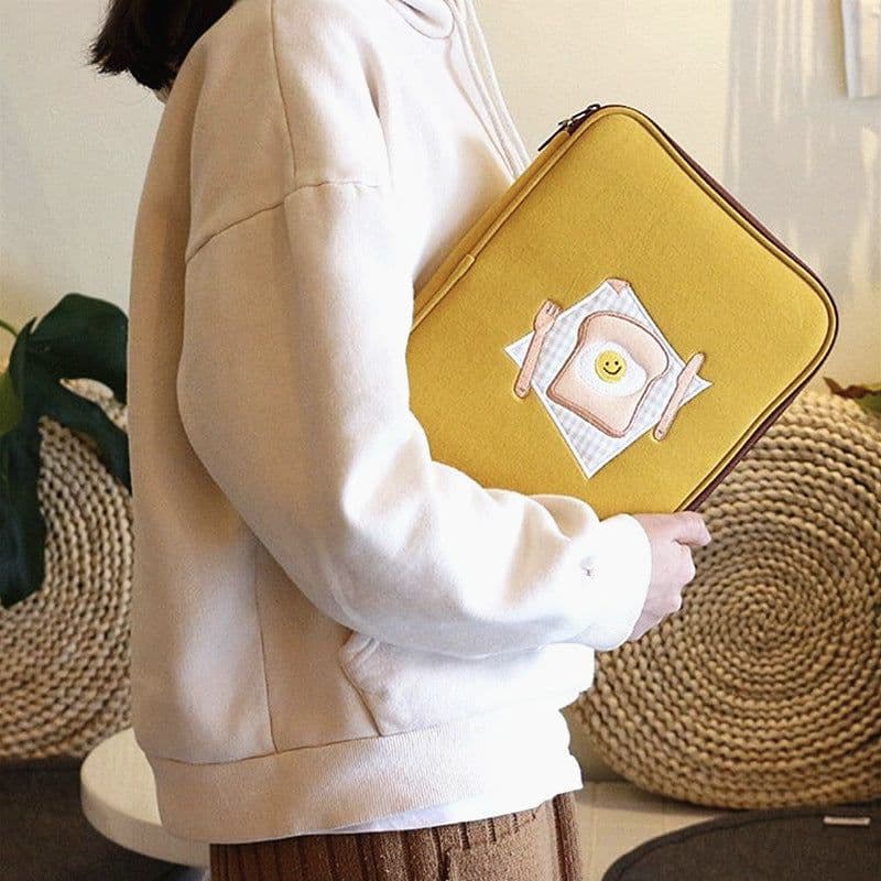 image-Compatible with Apple, Korean Embroidery Toast ipad Tablet Notebook Computer Liner Bag 11 inch 13 inch Handheld Digital Storage Bag