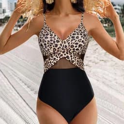 image-Halter-neck One-piece Swimsuit Summer Solid Color Cross-strap Design Mesh Bikini Beach Vacation Womens Clothing