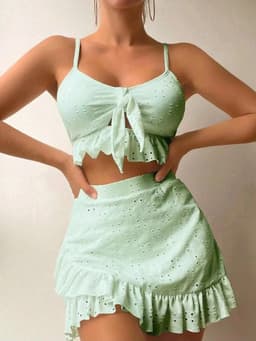 image-3pcs Beach Bikini With Hip-hugging Skirt Fashion Ruffle Design Swimsuit Set Summer Womens Clothing