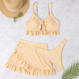 image-3pcs Beach Bikini With Hip-hugging Skirt Fashion Ruffle Design Swimsuit Set Summer Womens Clothing