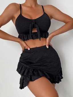 image-3pcs Beach Bikini With Hip-hugging Skirt Fashion Ruffle Design Swimsuit Set Summer Womens Clothing