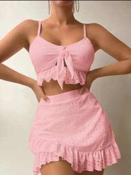 image-3pcs Beach Bikini With Hip-hugging Skirt Fashion Ruffle Design Swimsuit Set Summer Womens Clothing