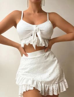 image-3pcs Beach Bikini With Hip-hugging Skirt Fashion Ruffle Design Swimsuit Set Summer Womens Clothing